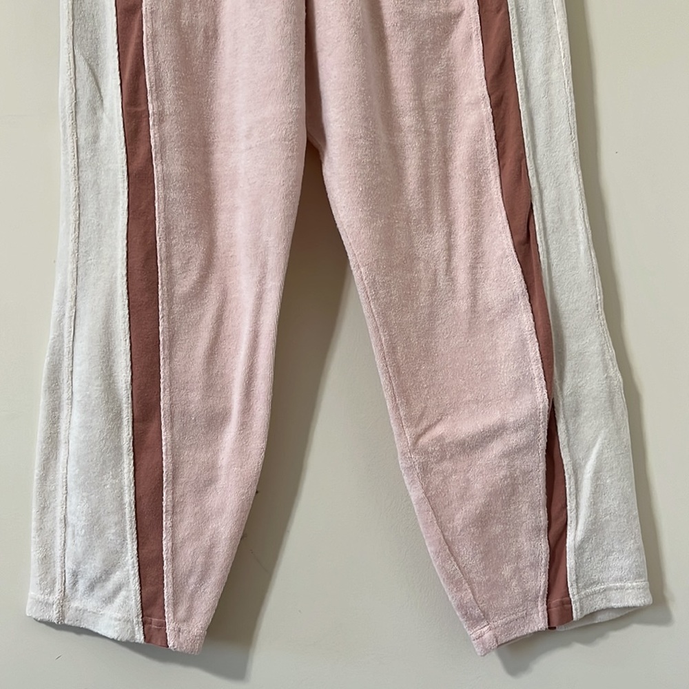 Free People Intimately Terry Cloth High Rise Pink Cream Brown Jogger Pants Sz L - Picture 3 of 8